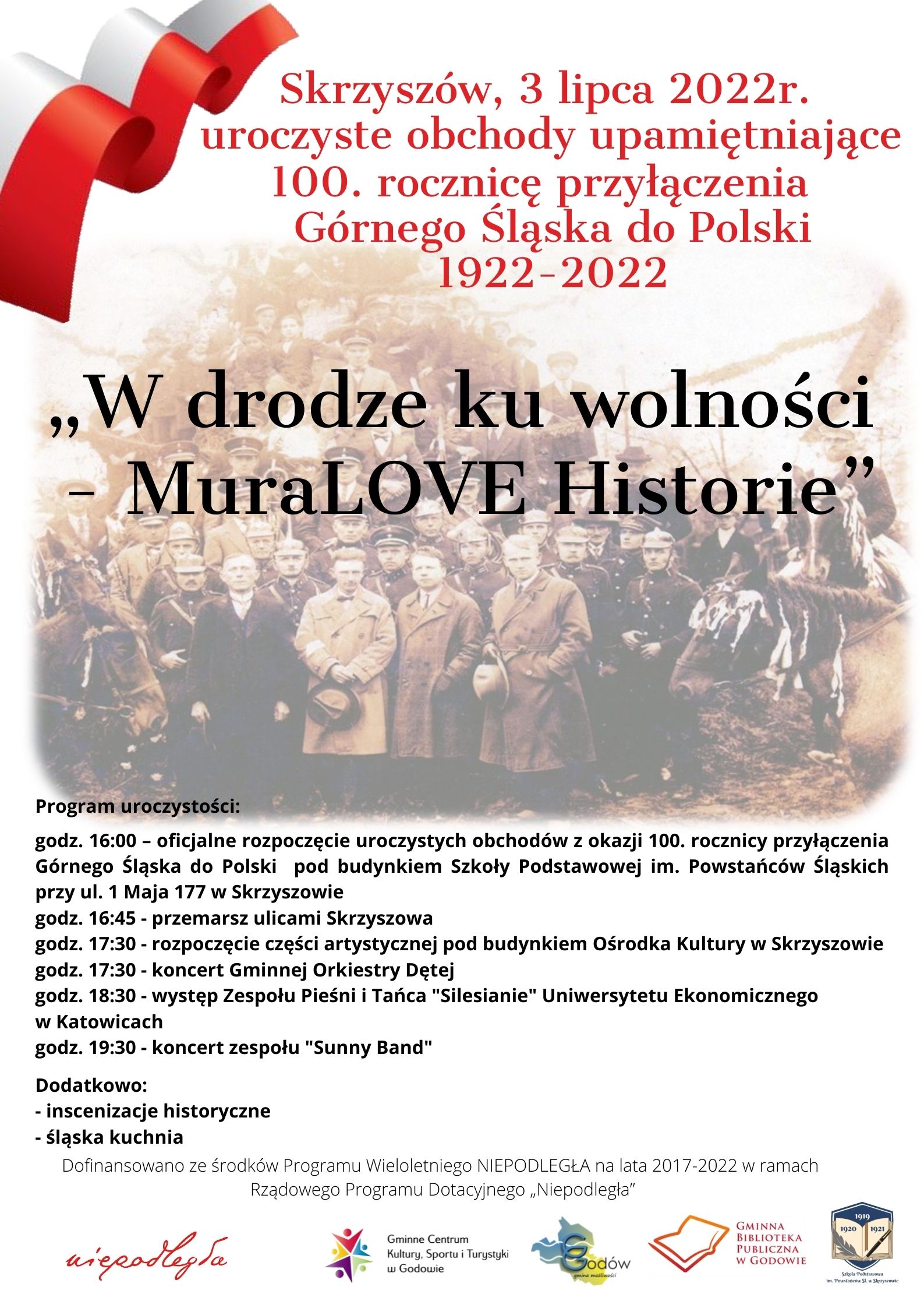 W drodze ku wolności plakat informujący o obchodach 100 rocznicy przyłączenia części Górnego Śląska do Polski